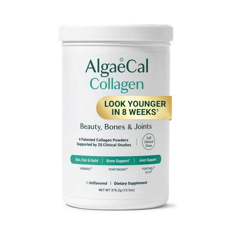 ALGAECAL Collagen: 4 Clinically-Supported Peptides VERISOL®, FORTIGEL®, UC-II®, FORTIBONE®, Anti-Aging Hydrolyzed Collagen Powder, 30 Servings, Made in USA