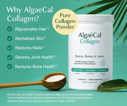 ALGAECAL Collagen: 4 Clinically-Supported Peptides VERISOL®, FORTIGEL®, UC-II®, FORTIBONE®, Anti-Aging Hydrolyzed Collagen Powder, 30 Servings, Made in USA