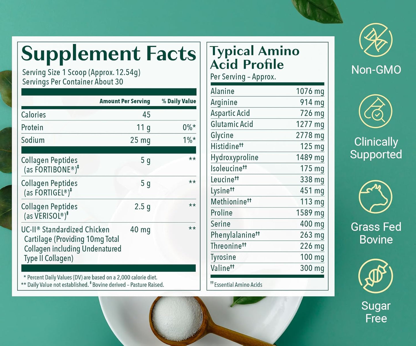 ALGAECAL Collagen: 4 Clinically-Supported Peptides VERISOL®, FORTIGEL®, UC-II®, FORTIBONE®, Anti-Aging Hydrolyzed Collagen Powder, 30 Servings, Made in USA