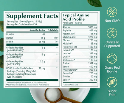 ALGAECAL Collagen: 4 Clinically-Supported Peptides VERISOL®, FORTIGEL®, UC-II®, FORTIBONE®, Anti-Aging Hydrolyzed Collagen Powder, 30 Servings, Made in USA