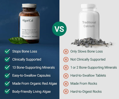 ALGAECAL- Plant Based Calcium Supplement with Vitamin D3 (1000 IU) for Bone Strength, Contains 13 Minerals Supporting Bone Health, Organic Calcium (750 mg) for Women & Men, 90 Veggie Caps, Made in USA