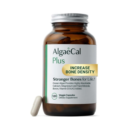 ALGAECAL Organic Red Algae Calcium Supplement for Bone Density, Vitamin K2 MK7 (100mg), Vitamin D3 (1600 IU), Magnesium (350mg) & Trace Minerals & Strength, Easy to Swallow, 120 Veggie Caps